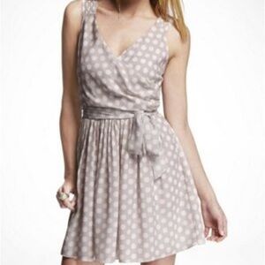 Express Polka Dot Wrap Dress White Beige Tan Casual Party Work. Size 6